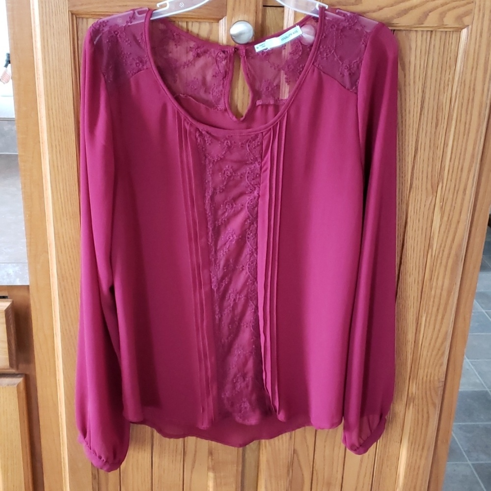 Maurices long sleeve maroon sheer blouse size M